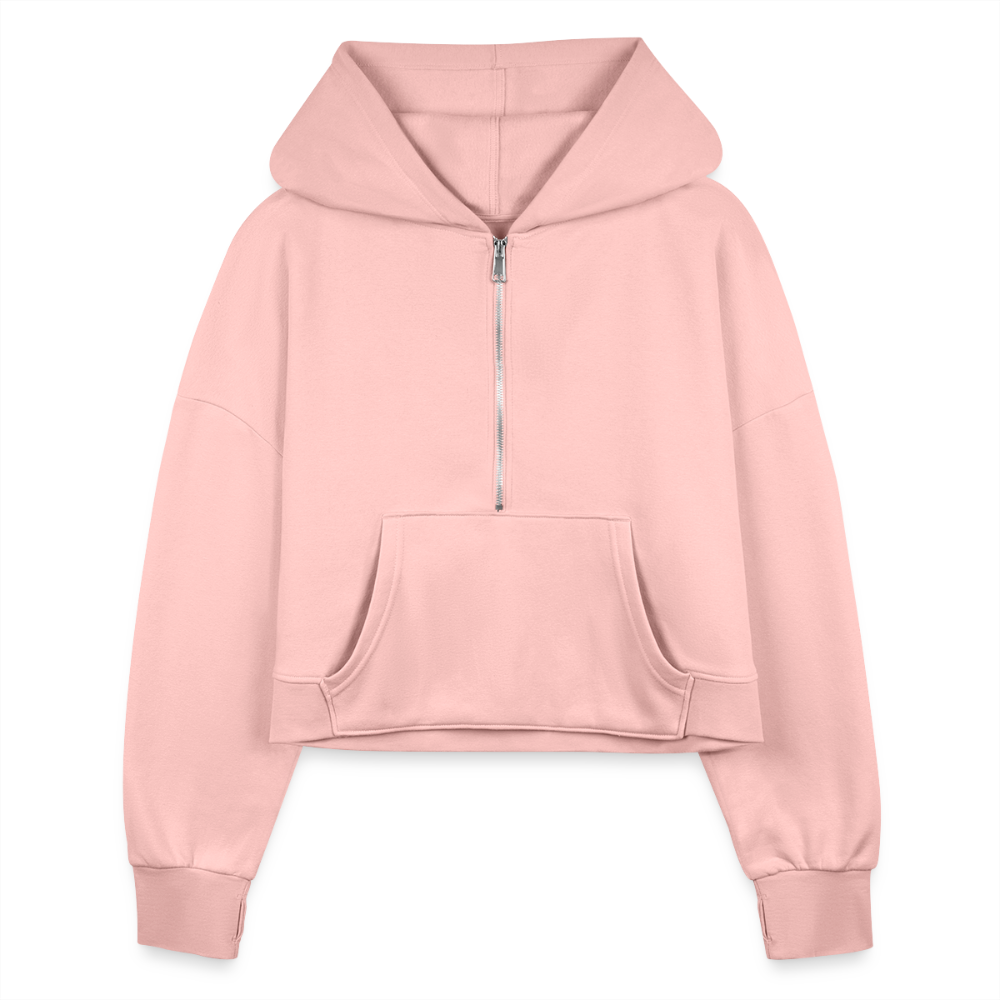 Women's Half Zip Cropped Hoodie - Defiance - Print on Back - light pink