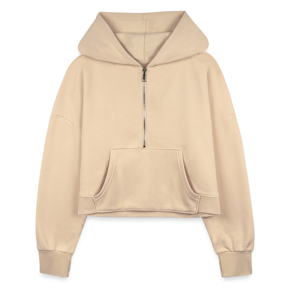 Women's Half Zip Cropped Hoodie - Defiance - Print on Back - nude