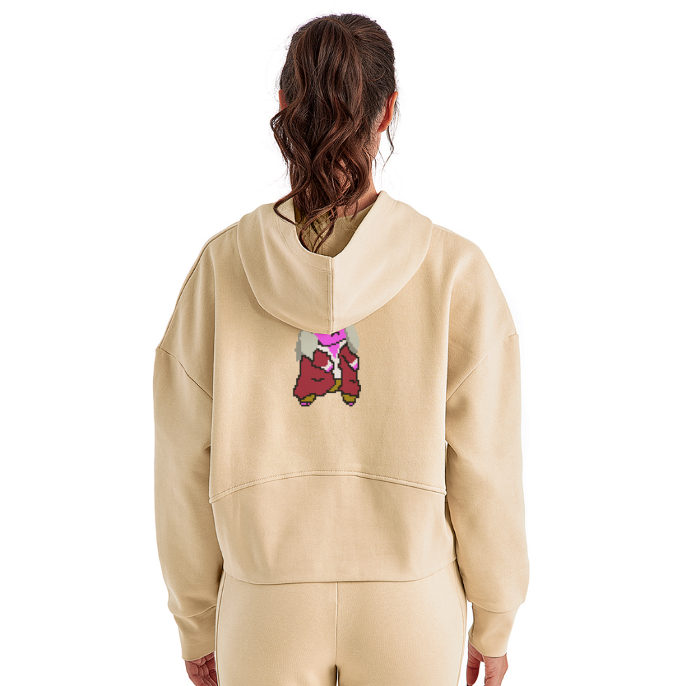 Women's Half Zip Cropped Hoodie - Defiance - Print on Back - nude