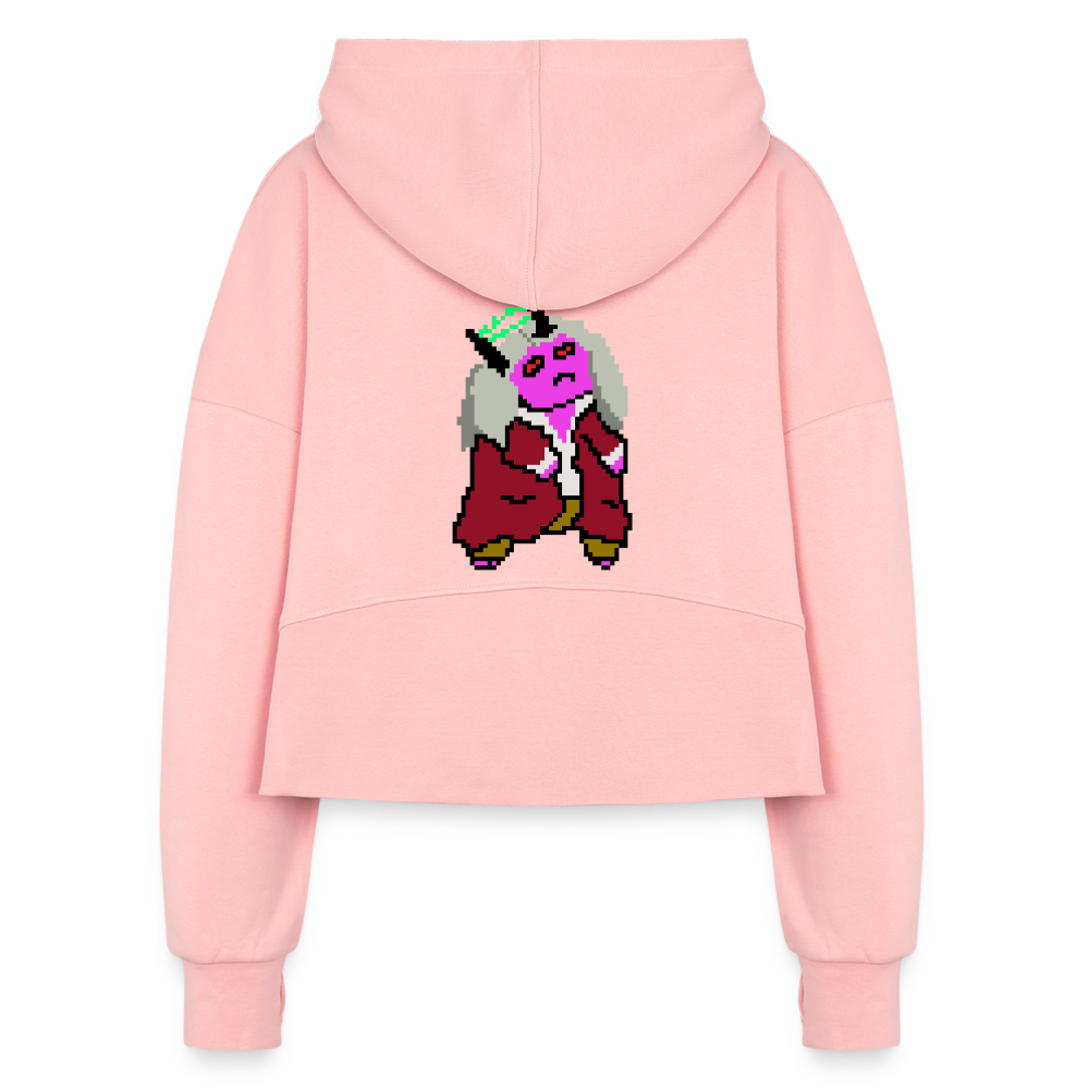 Women's Half Zip Cropped Hoodie - Defiance - Print on Back - light pink