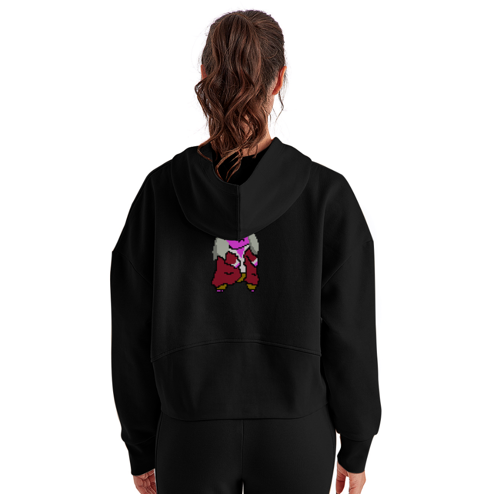 Women's Half Zip Cropped Hoodie - Defiance - Print on Back - black