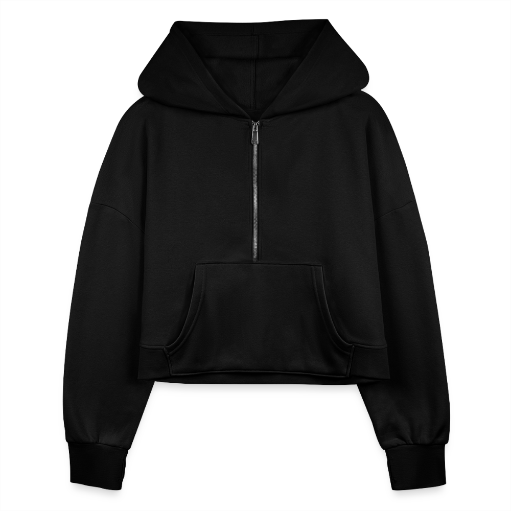 Women's Half Zip Cropped Hoodie - Defiance - Print on Back - black