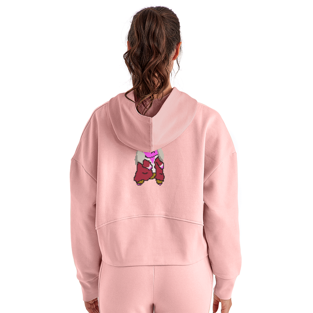 Women's Half Zip Cropped Hoodie - Defiance - Print on Back - light pink